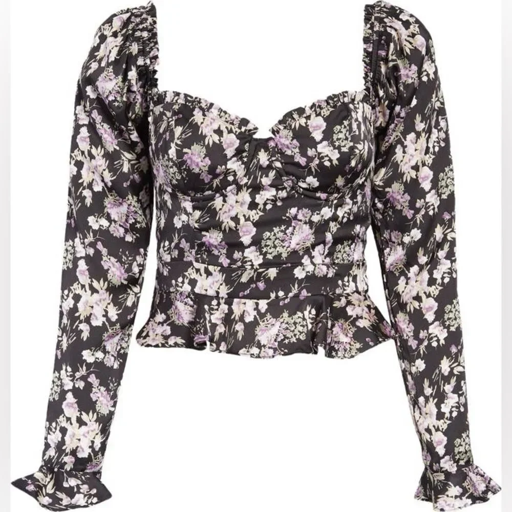 ASTR Floral Sweetheart Neck Underwire Satin Top - Picture 3 of 10